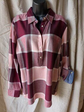 Lg Tommy Soft Lightweight Cotton Plaid HWB Top / Tunic Shirt